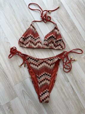 Fashion Nova Rust Chevron Zigzag String Bikini Set